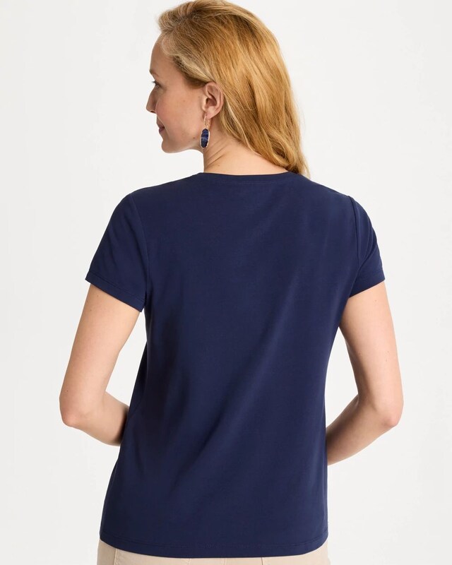 Cotton Stretch Cap Sleeve Embroidered Tee - image 3